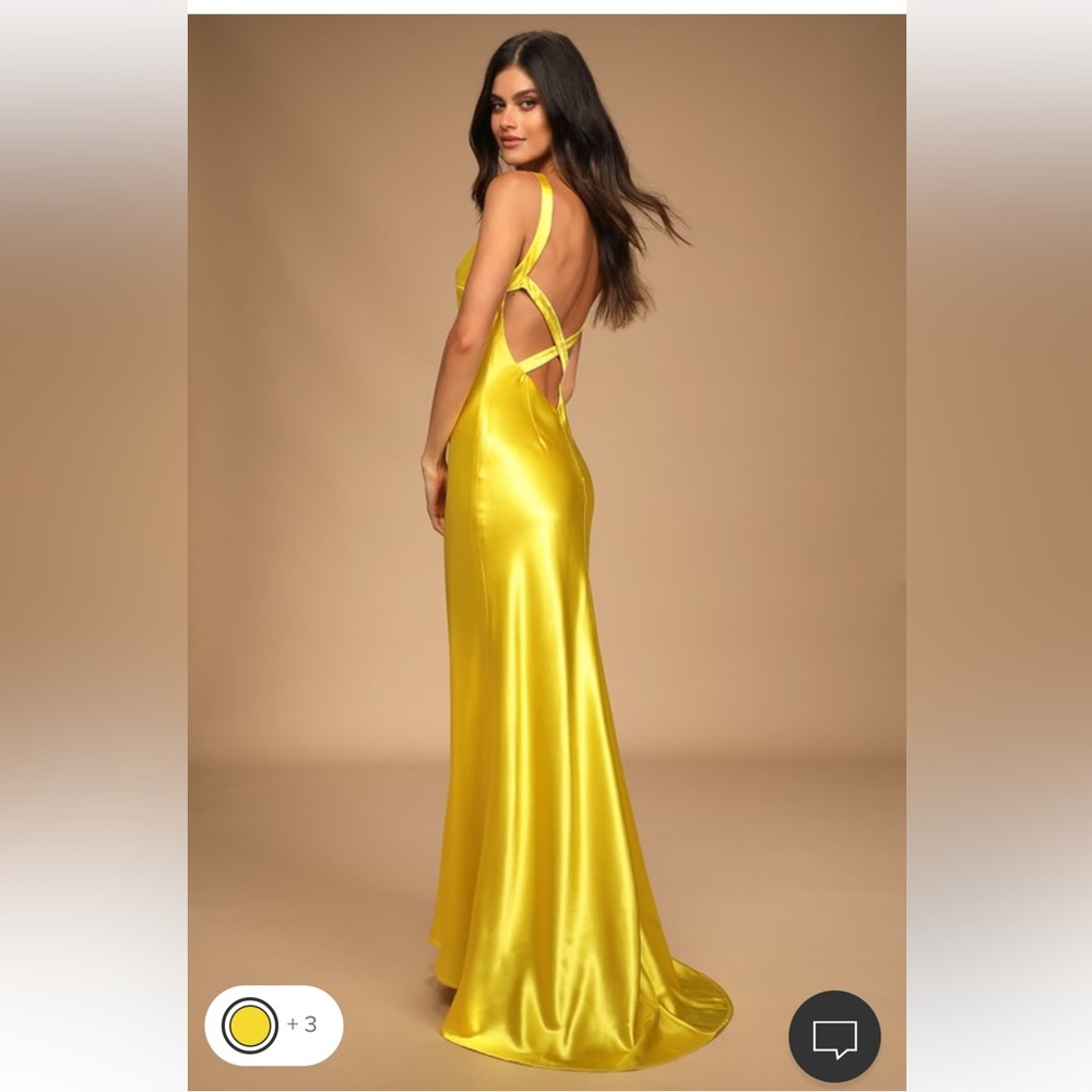 Lulu’s Yellow Satin Maxi Dress - Size L